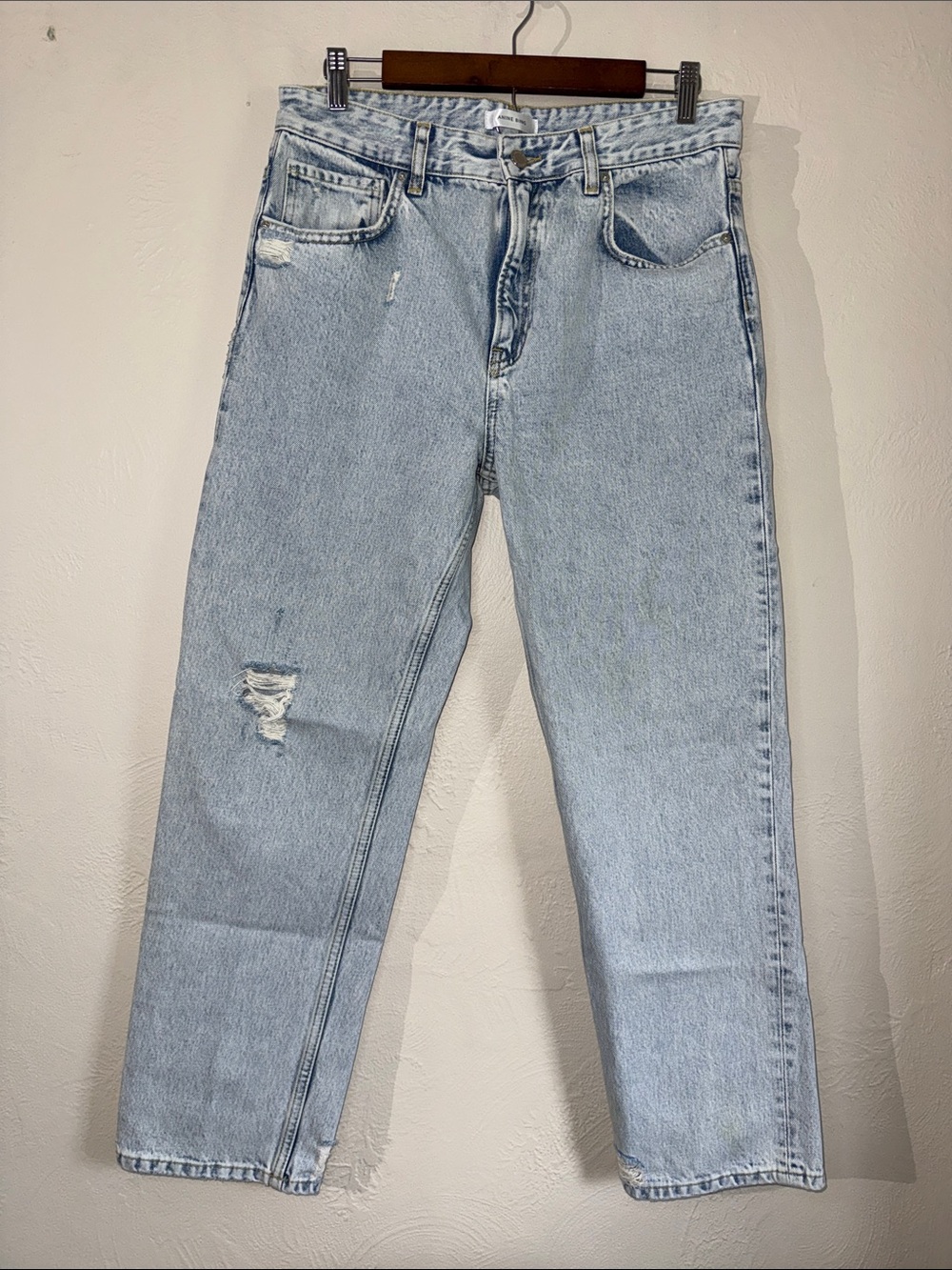 ANINE BING Distressed Light Wash Boyfriend Straight Jeans Size 29